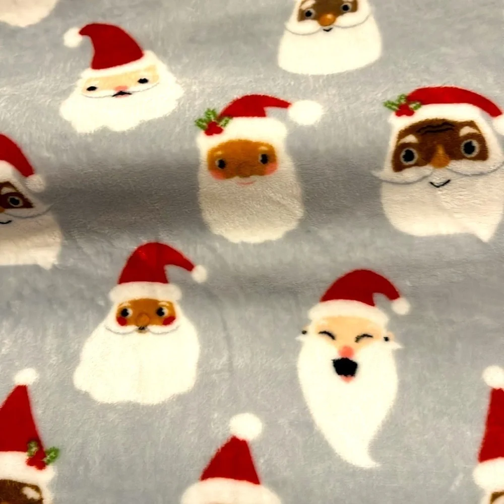 Adorable Holiday Santa Print 100% Polyester Christmas Blanket 74” x 52”